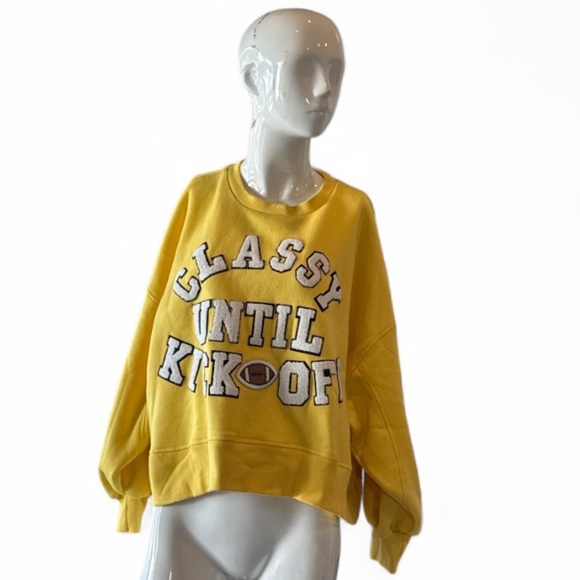 Judith March Classy Until Kickoff Yellow & White Football Pullover Size - Picture 2 of 10